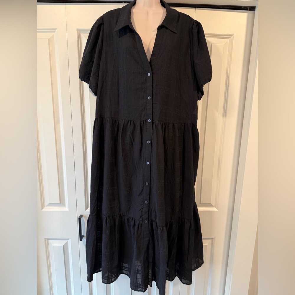 Ophelia Roe black gauze ruffle maxi dress 3X NEW